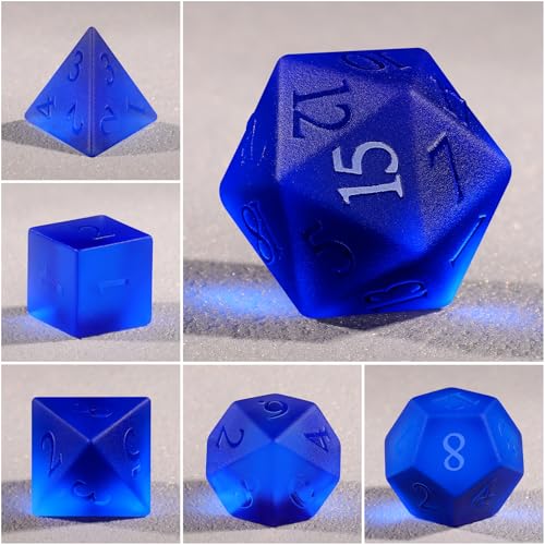 Matte Dark Blue 7Pcs Polyhedral Dice Set, K9 Crystal Cat's Eye Multi-Faceted DND Dice for Dungeons and Dragons RPG Tabletop Game (Matte Blue) - color: Matte Blue