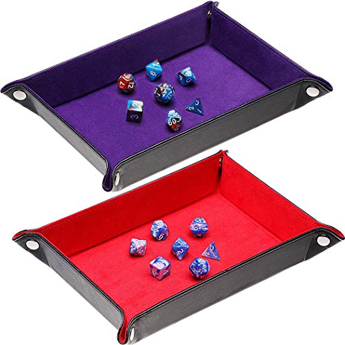 2 Pieces Dice Holder Dice Rolling Tray Double Sided PU Leather and Velvet Folding Tray Dice Pad for Dice Gaming and Other Table Games (Purple & Red) - color: Purple & Red