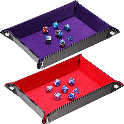2 Pieces Dice Holder Dice Rolling Tray Double Sided PU Leather and Velvet Folding Tray Dice Pad for Dice Gaming and Other Table Games (Purple & Red) - color: Purple & Red