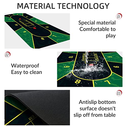nuveti 63 x 31 Foldable Texas Poker Card Tabletop Layout Portable Anti-Slip Rubber Board Game Mat Poker Table Mat 8-10 Players Texas Hold'em Poker Mat - color: 63 X 31 Inch Rectangular-green6