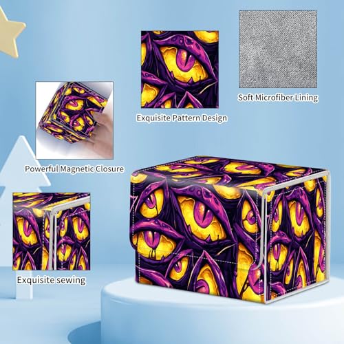 for MTG Commander Deck Box,Card Deck Box for Trading Yugioh MTG,Fits 100 Double Sleeved Cards,PU Leather Strong Magnet Case for Magic Commander TCG CCG,Funny Purple Eyes - color: Funny Purple Eyes