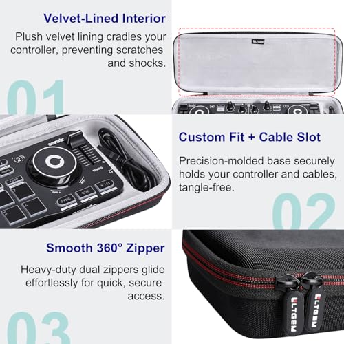 LTGEM DJ Controller Case for Hercules Compact DJ DJControl Starlight - Hard Storage Travel Protective Carrying Bag - size: Hercules DJControl Starlight