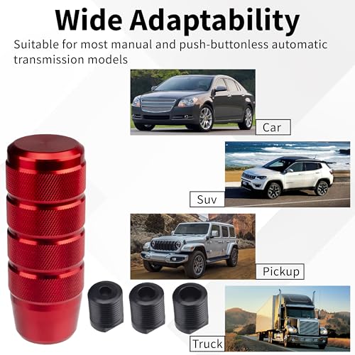 ecocstm Car Shifter Knob, Aluminum Gear Shift Style Knobs, Car Accessories | 3.74" Shift Knob with 3 Threaded Adapters M8 M10 M12 x 1.25 Fit Universal Manual Transmission, Automotive, Trucks (Red) - color: Red