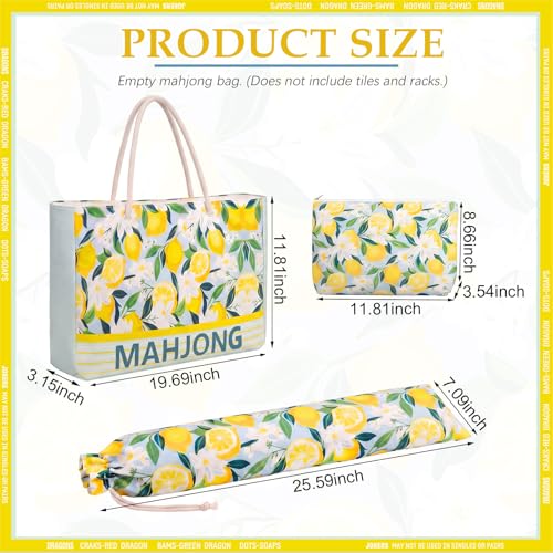 Soulchen 3 Pcs Empty Mahjong Bag Set American Mahjong Buckled and Zippered Carrying Bag with Handle, Tile case and Drawstring Protective Sleeve for Rack Game Travel Accessories Gift(Lemon) - style: Lemon