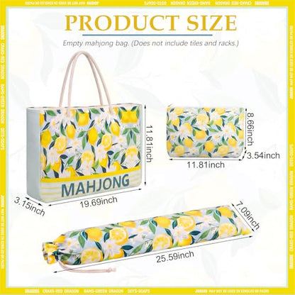 Soulchen 3 Pcs Empty Mahjong Bag Set American Mahjong Buckled and Zippered Carrying Bag with Handle, Tile case and Drawstring Protective Sleeve for Rack Game Travel Accessories Gift(Lemon) - style: Lemon