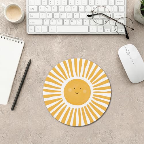 Boho Yellow Sunshine Mouse Pad, Cute Sunshine Mouse Pads Mousepad for Desk Home Office Dorm Computers Laptop, Boho Office Supplies Desk Accessories, 7.9x7.9 Inch - color: Yellow Sunshine-2