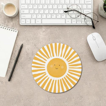 Boho Yellow Sunshine Mouse Pad, Cute Sunshine Mouse Pads Mousepad for Desk Home Office Dorm Computers Laptop, Boho Office Supplies Desk Accessories, 7.9x7.9 Inch - color: Yellow Sunshine-2