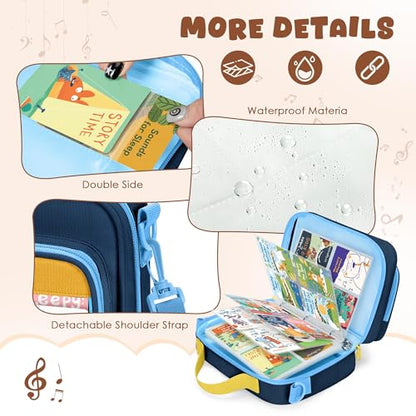 LoDrid Card Binder 4 Pocket with 50 Removable Sleeves Holds 409 Cards, Blue | Compatible with Yoto Cards, Card Case with Handle and Shoulder Strap for Travel, Bag Only, Patent Design - color: Blue