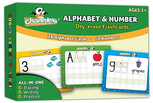 Dry Erase Number & Alphabet Flashcards for Kids Ages 3-5, 10 Numbers & 26 Visual ABC Flash Cards, Homeschool Learning Supplies, Summer School & After School Teaching Supplies for Handwriting Practice - style: Alphabet & Number Dry Erase Flash Cards