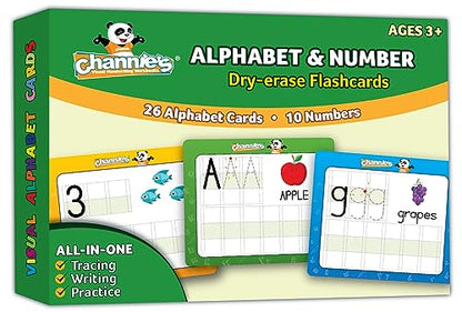 Dry Erase Number & Alphabet Flashcards for Kids Ages 3-5, 10 Numbers & 26 Visual ABC Flash Cards, Homeschool Learning Supplies, Summer School & After School Teaching Supplies for Handwriting Practice - style: Alphabet & Number Dry Erase Flash Cards