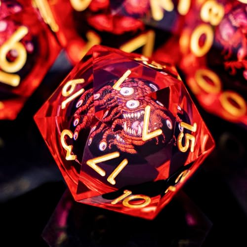 DND Monster Dice Set Liquid Core Sharp Edge Dice for Dungeons Dragons RPG Role Playing Game, Polyhedral D and D Dice with Gift Box D6 D8 D10 D12 D20 (Red) - color: Red Gold