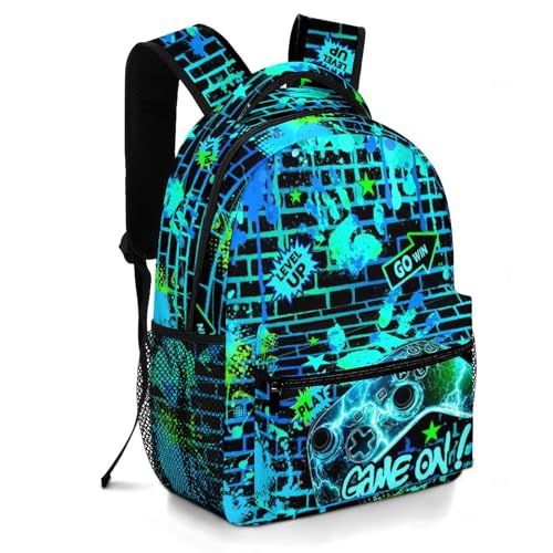 Backpacks For Boys Video Game Boys School Backpack for Kids Children Teens Elementary Middle School Students Bookbag Ages 6-18 Lightweight Travel Back Pack - color: Teal Game