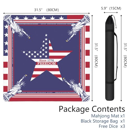250th America Mahjong Mat for Table, 31.5 * 31.5in Anti Slip Mahjong Table Cloth, Noise Reduction, Neoprene Mah jongg Mat with Carrying Bag & 3 Dices, Poker Board Tile Games Mats, Blue - color: Blue07