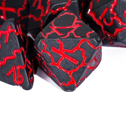 Black DND Dice Set Cracked Polyhedral Dice Set D&D for Tabletop Game | Leather Storage Bag, DM Gift, for Dungeons and Dragons Role Playing Games - color: Crackle-red