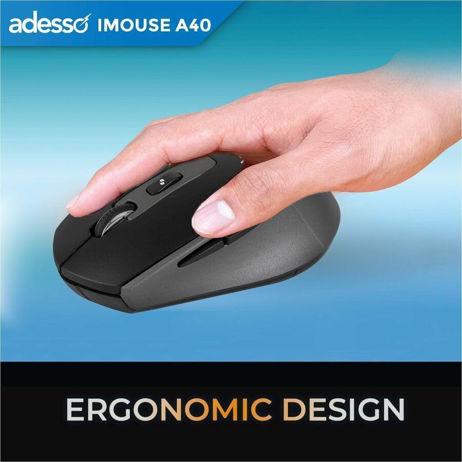 Adesso iMouse A40 Wireless Mouse, Bluetooth and 2.4GHz Dual Mode with USB-C Receiver, Copilot AI Hotkey, Quiet Click Switches, 3 Level DPI (1000/1600/2400), 6 Buttons for Windows and Mac