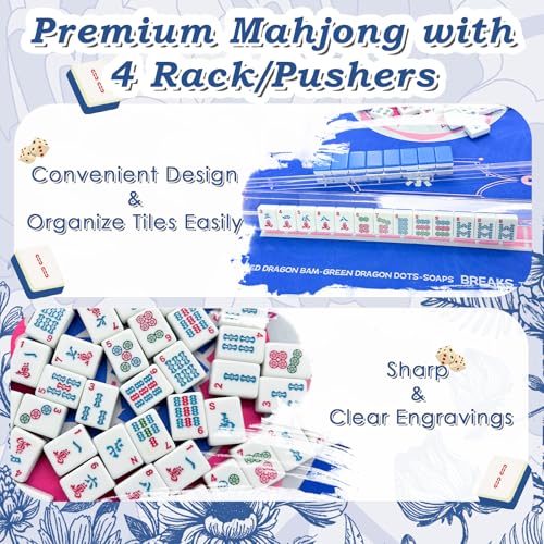 GUJYUYIF166Pcs American Mahjong Tiles Set with Mat, Racks and Accessories - color: Blue