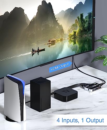 Kinivo 8K HDMI Switch (8K 60Hz, 4 in 1 Out, 48Gbps HDMI 2.1 Hub, Ultra HD Switcher, HDR10+, Dolby Atmos) - Compatible with HDTV, Nintendo Switch 2, PS5, Xbox, Apple TV - size: 8K - 4 Port