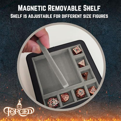 Forged Dice Co. RPG Character Shrine Display Case for Dice and DND Miniatures - Includes Travel Dice Tray and Display Lid - Compatible with Dungeons and Dragons Dice and Miniatures - Gray - color: Grey
