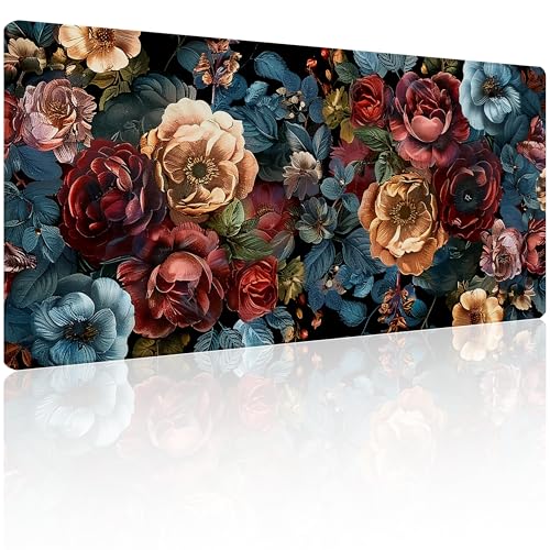 31.5”x11.8”Large Gaming Mouse Pad for Desk, Mouse Mat with Seamed Edges, Waterproof Desk Pad, Non-Slip Rubber Base, Keyboard Pad Computer Mat, Big XL Mousepad-Vintage Chic Rose Flowers - color: Vintage Chic Rose Flowers