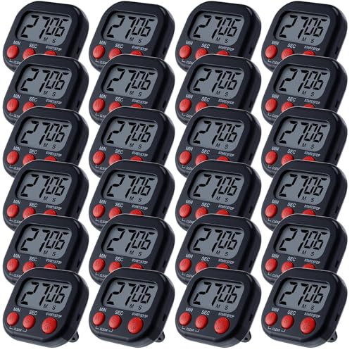 Leumoi 24 Pack Multi-Function Digital Timers with Magnetic Back, Large LCD Display, Loud Alarm, Count up & Countdown, Memory Function for Cooking, Classroom, Study, Exercise & Work(Black and Red) - color: Black and Red