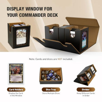 TiMOVO MTG Deck Box, Magnetic Trading Card Storage Case, Black Gold | Holds 400+ Sleeveless Cards, 4 Dividers & Dice Tray, 2 Detachable Commander Card Deck Boxes, For Magic Game Cards - color: Black Gold
