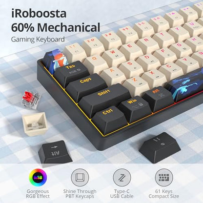 Orange Mechanical Gaming Keyboard 60 Percent, Red Switch RGB Keyboard 60%, 61 Keys Small Wired Key board, PBT Keycaps Anti-Ghosting Mini Keyboards for Business Trips, Game/Office (61 Carbon) - color: 61 Carbon/Red Switch