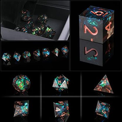 Sharp Edge DND Dice Set Handmade 7 Accessories Dice for Dungeons and Dragons TTRPG Games, Multi-Sided RPG Polyhedral Resin Sharp Edge Dice Roleplaying Games - color: Green Brown New