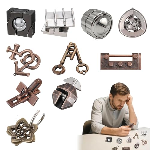 10 Pcs Metal Brain Teaser Puzzles Assortment Adults Difficult Magic Puzzles for Classroom Mind Challenge Educational,Highly Hard Brain Games IQ Logic Test, 3D Highly Difficult Adult Puzzles（10 Models）