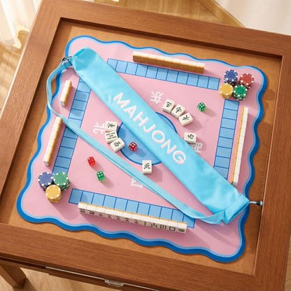 35 Inch Long Mahjong Mat Bag Waterproof Mahjong Mat Storage Carrying Bag Double Strapped Polyester Drawstring Lightweight Holder for Board Games Storage-mat Not Included(Blue) - color: Blue