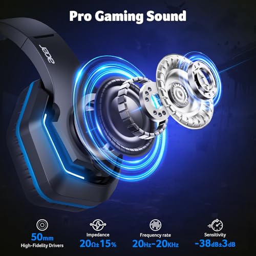 Acer Wired Gaming Headset for PS5, PS4, PC, Xbox Series X|S, Switch, Gaming Headphones with Noise Cancelling Microphone, LED Lights &50mm Speaker, 3.5mm Jack for Gaming, Black