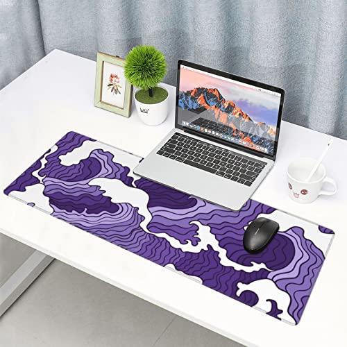 Japanese Purple Wave Large Mouse Pad XL Extended Gaming Mouse Pad Mat Desk Pad with Stitched Edge,Full Desk Mousepad for Office,Computer,Keyboard 31.5 X 11.8 Inch (Japanese Purple White Wave) - color: Japanese Purple White Wave