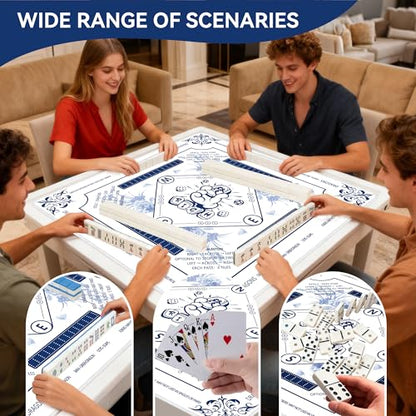 Mahjong Table Mat with Rules 31.5" x 31.5" Neoprene Rubber Square White Gaming Mat - Anti-Slip, Noise Reduction Durable & Easy to Clean for Mahjong Tiles, Poker, Dominoes & Board/Tile Games (White) - color: White