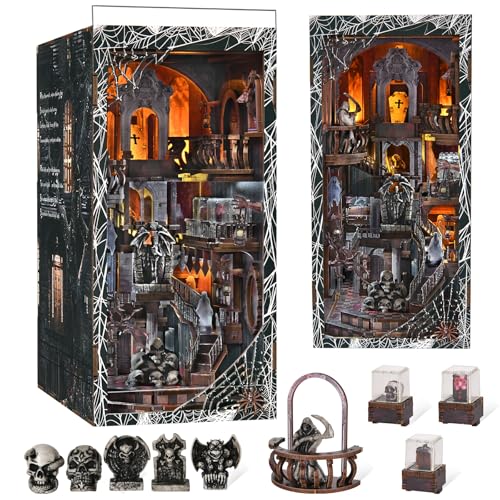 MiniCity Haunting Relics Book Nook Kit, DIY Wooden Bookshelf Model with LED | Create a haunted mansion for display; LED, dust cover, glue/tools and guide included; 390 pieces, 8-10 hr build, ages 14+. - style: Haunting Relics