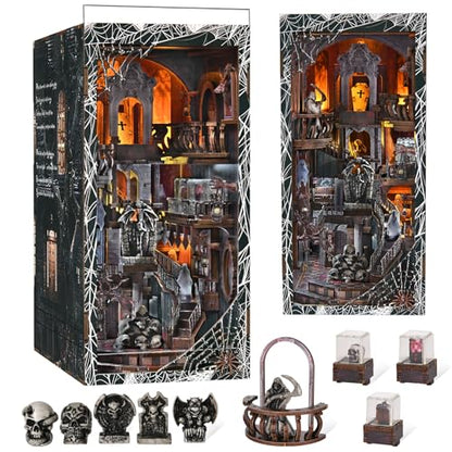MiniCity Haunting Relics Book Nook Kit, DIY Wooden Bookshelf Model with LED | Create a haunted mansion for display; LED, dust cover, glue/tools and guide included; 390 pieces, 8-10 hr build, ages 14+. - style: Haunting Relics