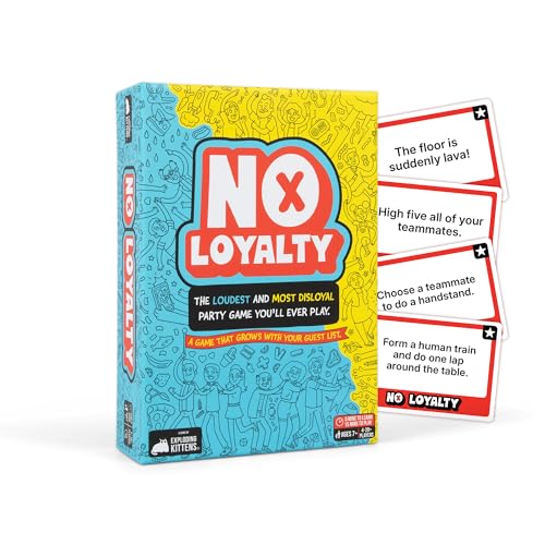 Exploding Kittens No Loyalty, 4-20 Players, Age 7+ Large Group Game | Win challenges, switch teams, betray your way to victory in a chaotic large-group game for up to 20 players. 100 Challenges