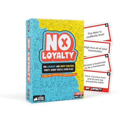 Exploding Kittens No Loyalty, 4-20 Players, Age 7+ Large Group Game | Win challenges, switch teams, betray your way to victory in a chaotic large-group game for up to 20 players. 100 Challenges