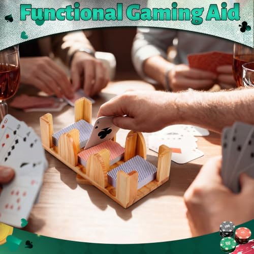 Kathfly Upgraded 9 Decks Wood Playing Card Holder 360° Rotating, Canasta Card Holder Tray Organizes, Poker, Games, Smooth Rotate Design & Easy Access, Balance & Stability(Wood Color) - style: 9 Decks
