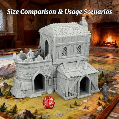 AUSPDICE Stone and Timber Dwelling RPG Terrain, 25mm Medieval Scenery | 1:64 Unpainted 3D Printed Medieval Village Fantasy Building, DND Terrain for Dungeons and Dragons, TTRPG Map Props-AF1124D - color: Af1124d Medieval Village D
