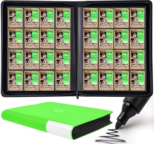 Premium Card Binder 16 Pocket - Fits 1408 Cards，4X4 Ringless Card Album with Sleeves for Trading Cards & Sports Cards（Model A，Brilliant Green） - color: Brilliant Green