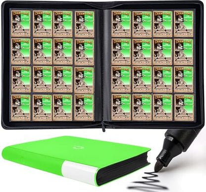Premium Card Binder 16 Pocket - Fits 1408 Cards，4X4 Ringless Card Album with Sleeves for Trading Cards & Sports Cards（Model A，Brilliant Green） - color: Brilliant Green