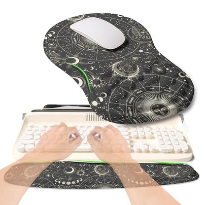 2-in-1 Ergonomic Set, Wave Rise Keyboard Wrist Rest and Massage Bulge Slope Mouse Pad Wrist Support, Cushion Memory Foam Integrated to Relieve Wrist Pain, Constellation - color: Constellation