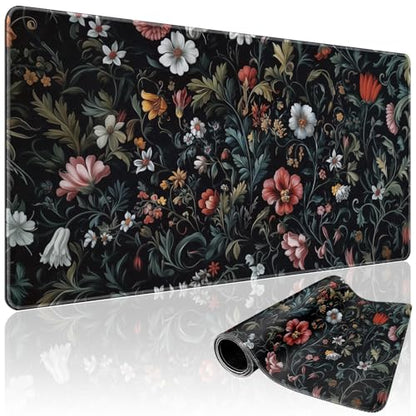 Dark Floral Pattern Large Gaming Mouse Pad Desk Mat 31.5"x15.7" | Extended Mousepad, Non-Slip Rubber Base , Stitched Edges, for Computer/Laptop/Office/Home - color: Dark Floral Pattern