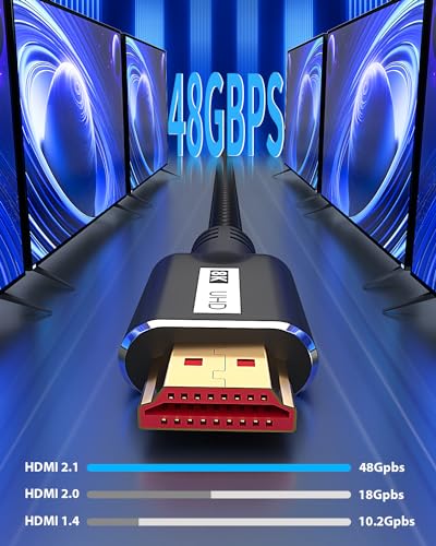 8K HDMI Cable 2.1 3.3FT, Ultra High Speed 48Gbps HDMI Cable Braided Cord, Supports 8K@60Hz，4K@120Hz, 4K@144Hz, HDR 10, eARC Compatible with Dolby PS5 Monitor HDTV - size: 3Feet