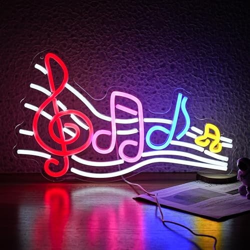 Musical Staff Note Neon Sign Led Music Neon Light for Wall Decor Dimmable USB Power Musical Light Up Sign for Music Studio Classroom Party Bar Bedroom - color: Multicolor