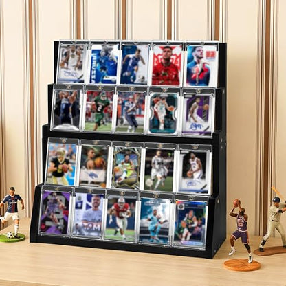 4-Tier Wooden Trading Card Display Stand - Black Detachable Wooden Display for Graded Cards, Baseball & Basketball Card Collection Showcase(WD4340) - color: Black 4-tier