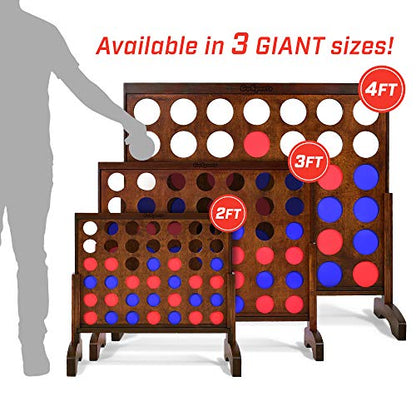 GoSports 2 Foot Width Giant Dark Wood Stain 4 in a Row Backyard Game with Connect Coins, Portable Case and Rules - style: Dark Stain Finish