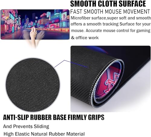 Japanese City Big Desk Mat Large Office Desk Pad | Home Office Gaming Work 35.4x15.7 inch Big Computer Mousepad Waterproof Non-Slip Rubber Mice Pads Stitched Edges - color: City, size: 35.4" x 15.7"