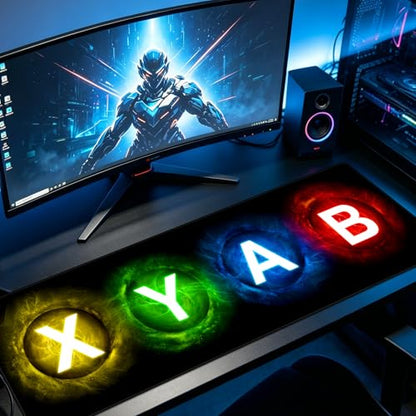 Gamepad Button Big Mouse Pad Large, Gaming Controller‌ Mouse Pad Desk Pad, Long Computer Keyboard Mouse Mat Mousepad with Non-Slip Base and Stitched Edge for Gaming and Office (XYAB, 35.4" x 11.8") - color: XYAB, size: 35.4L x 11.8W inches