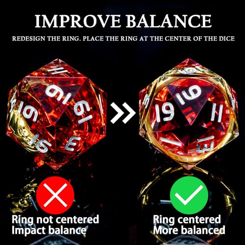 Magic Golden Ring DND Dice Set Sharp Edge Red Resin Dice with Box, for Use with D&D RPG Role Playing Games, Lord D and D Polyhedral Dice Set - color: Ring -Red-2