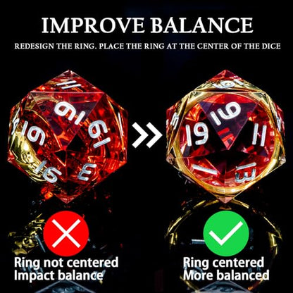 Magic Golden Ring DND Dice Set Sharp Edge Red Resin Dice with Box, for Use with D&D RPG Role Playing Games, Lord D and D Polyhedral Dice Set - color: Ring -Red-2